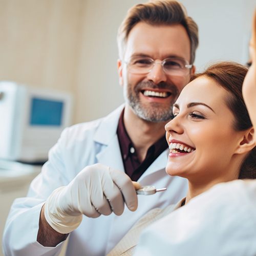 Female seeing dentist and smiling