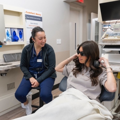 Woman in dental chair before getting dental bonding in Arlington Heights