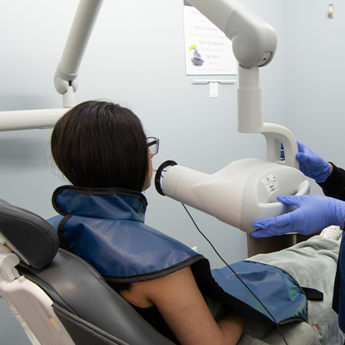 Dental patient getting digital dental x rays taken