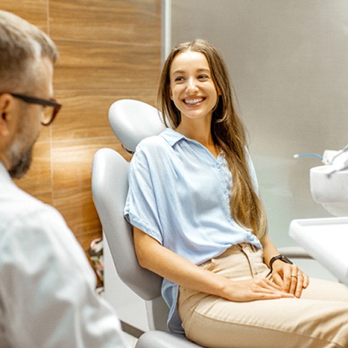 Patient smiling at cosmetic dentist in Arlington Heights