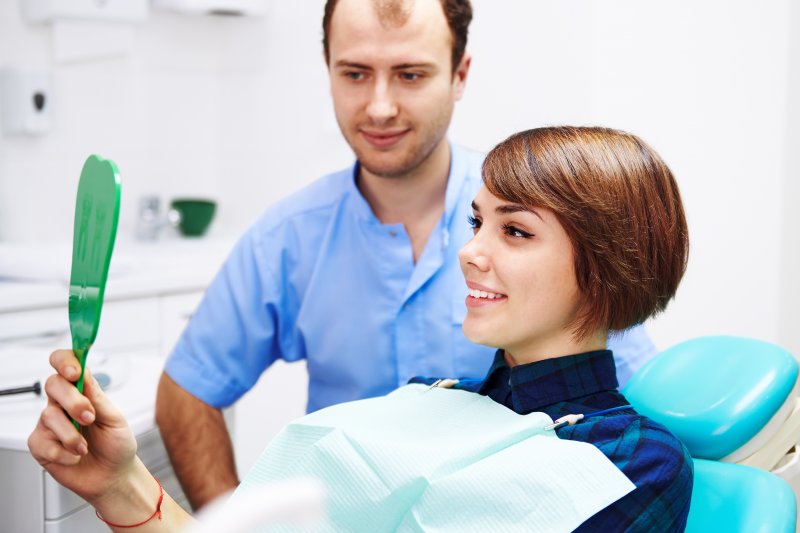 a woman in the dentist chair