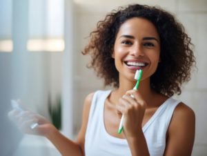Woman with beautiful teeth holding a toothbrush