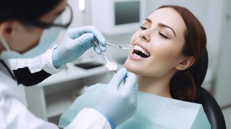 a person receiving an oral cancer screening