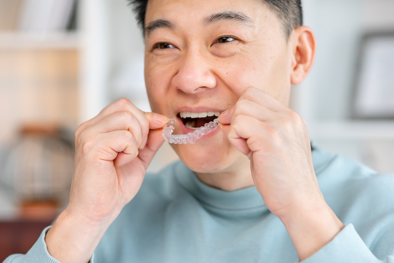 Patient putting in their Invisalign aligner